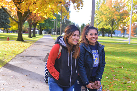 Smiling girls on campus